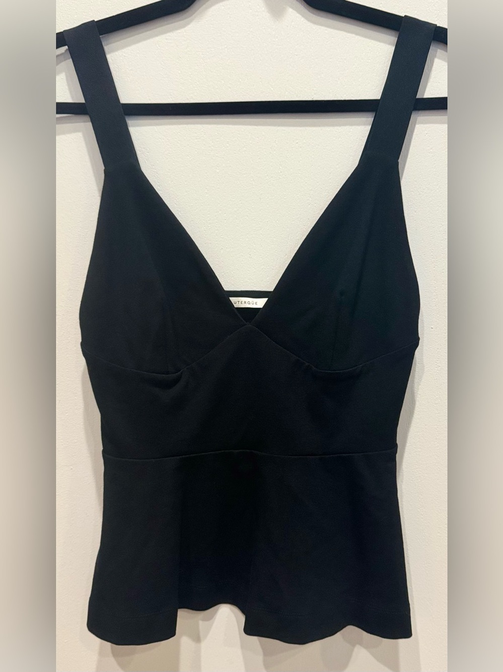 UTERQUE Wide Strap Peplum Top Black M